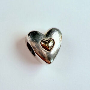 Pandora Happy Anniversary Two Tone 14K Gold & Sterling Silver 925 Heart Charm